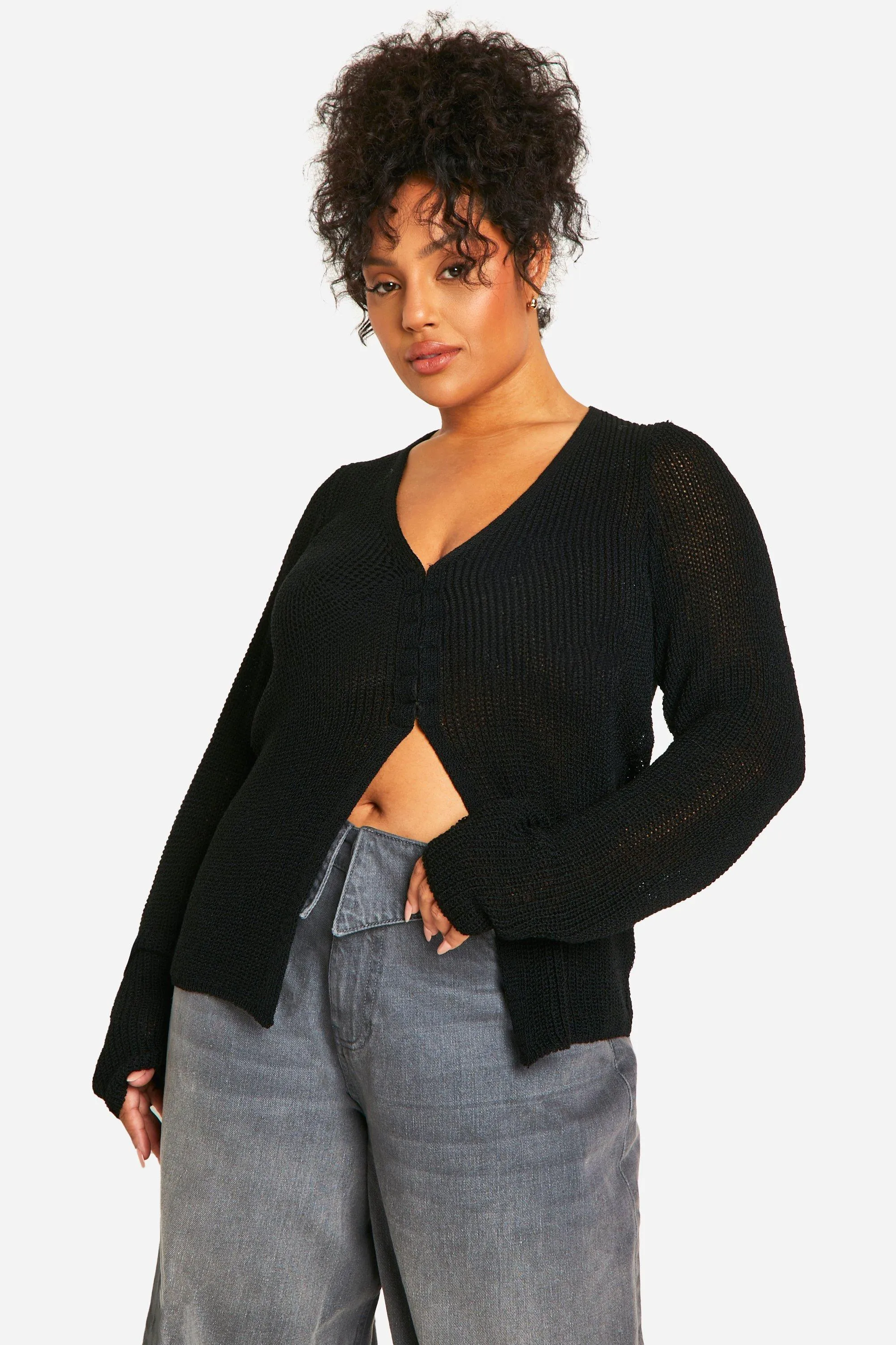 Plus Long Sleeve Knitted Vest