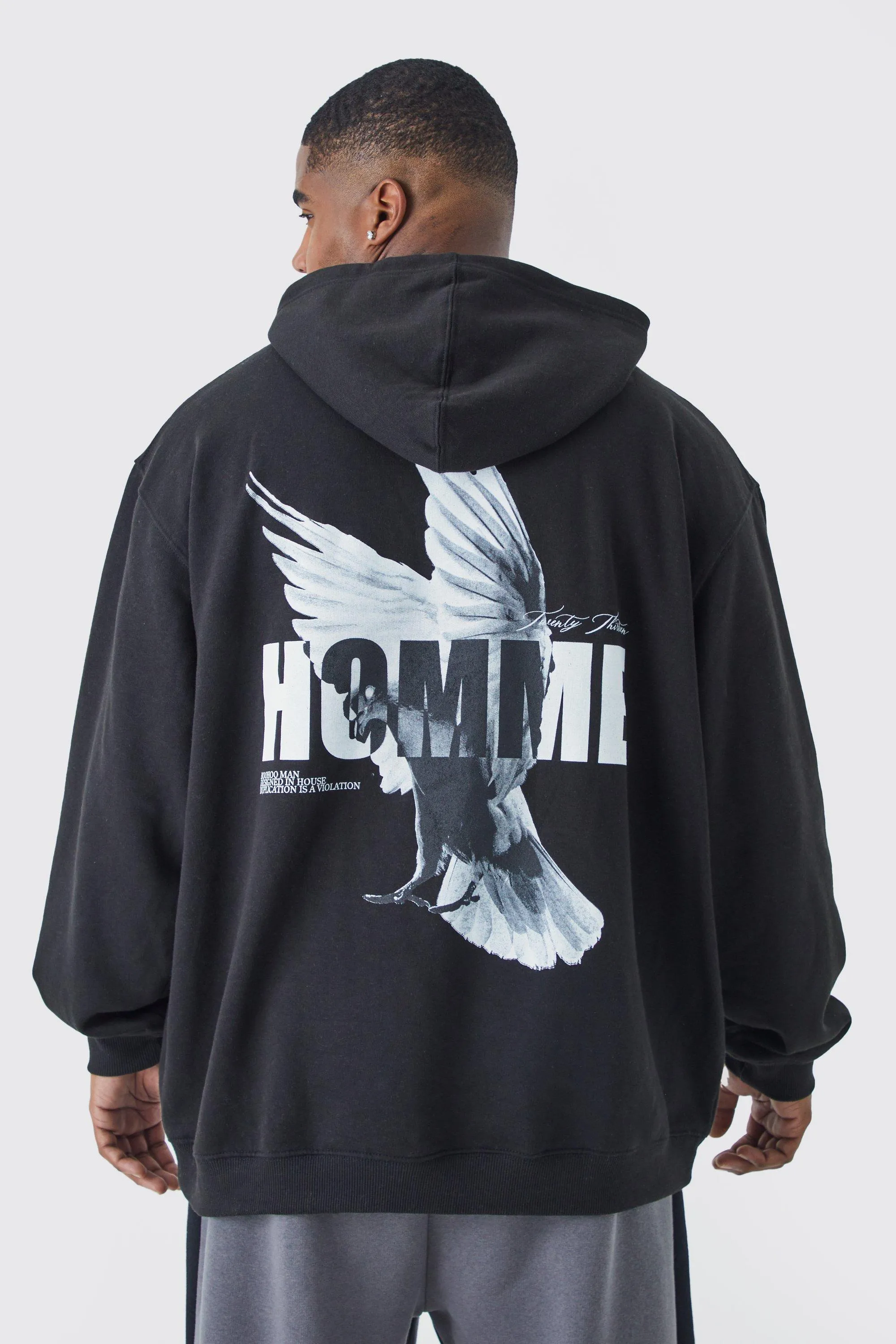 Plus Oversized Homme Dove Back Print Graphic Hoodie | boohooMAN UK