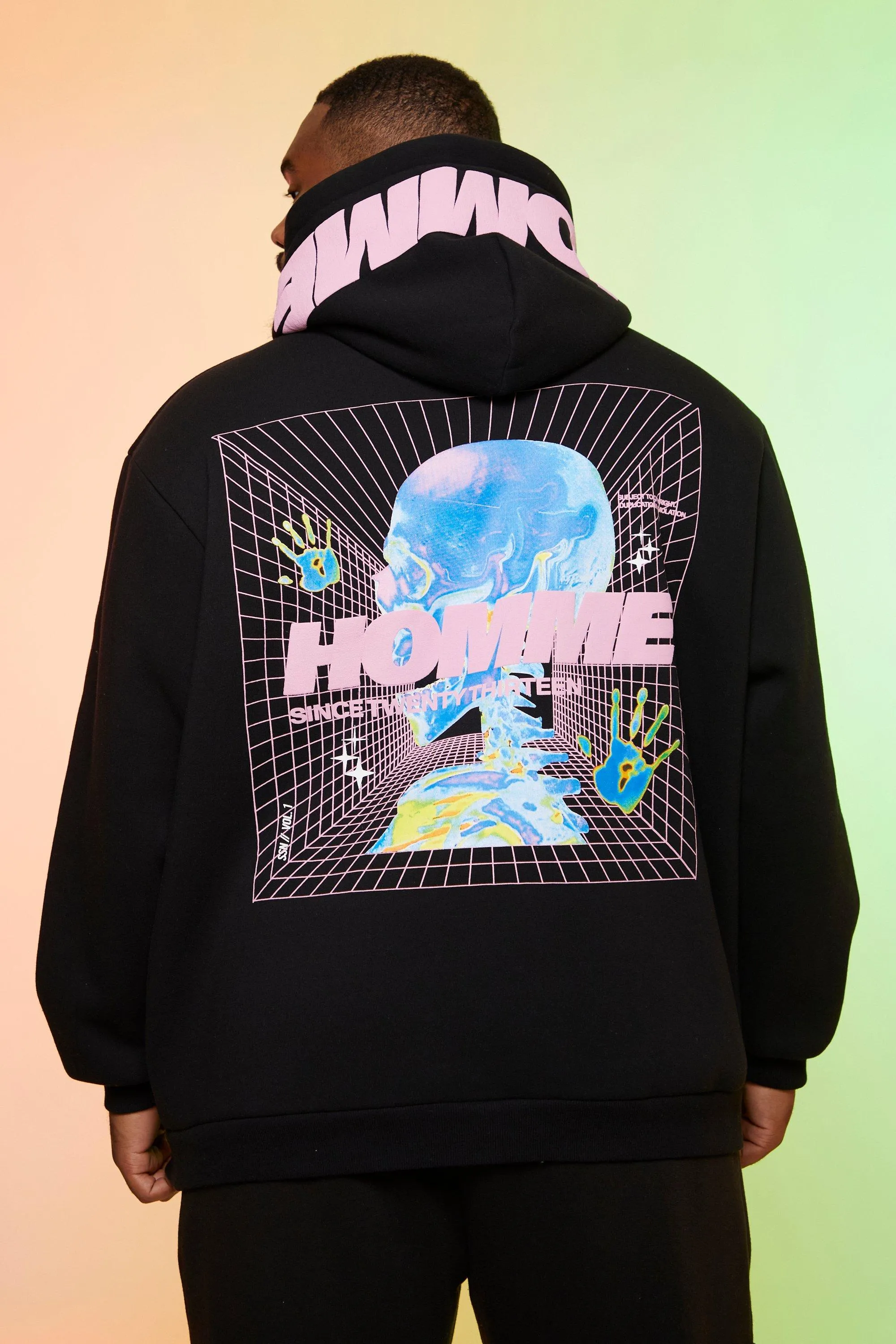 Plus Oversized Homme Heat Print Zip Thru Hoodie | boohooMAN UK