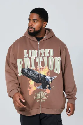 Plus Oversized Limited Eagle Zip Thru Hoodie | boohooMAN UK