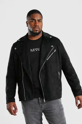 Plus Size Faux Suede Biker Jacket | boohooMAN UK