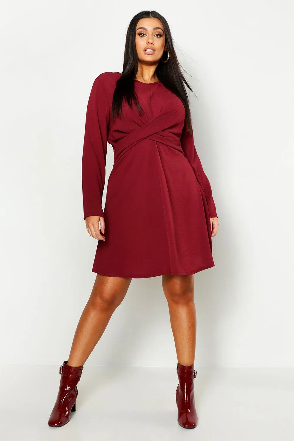 Plus Wrap Front Woven Skater Dress