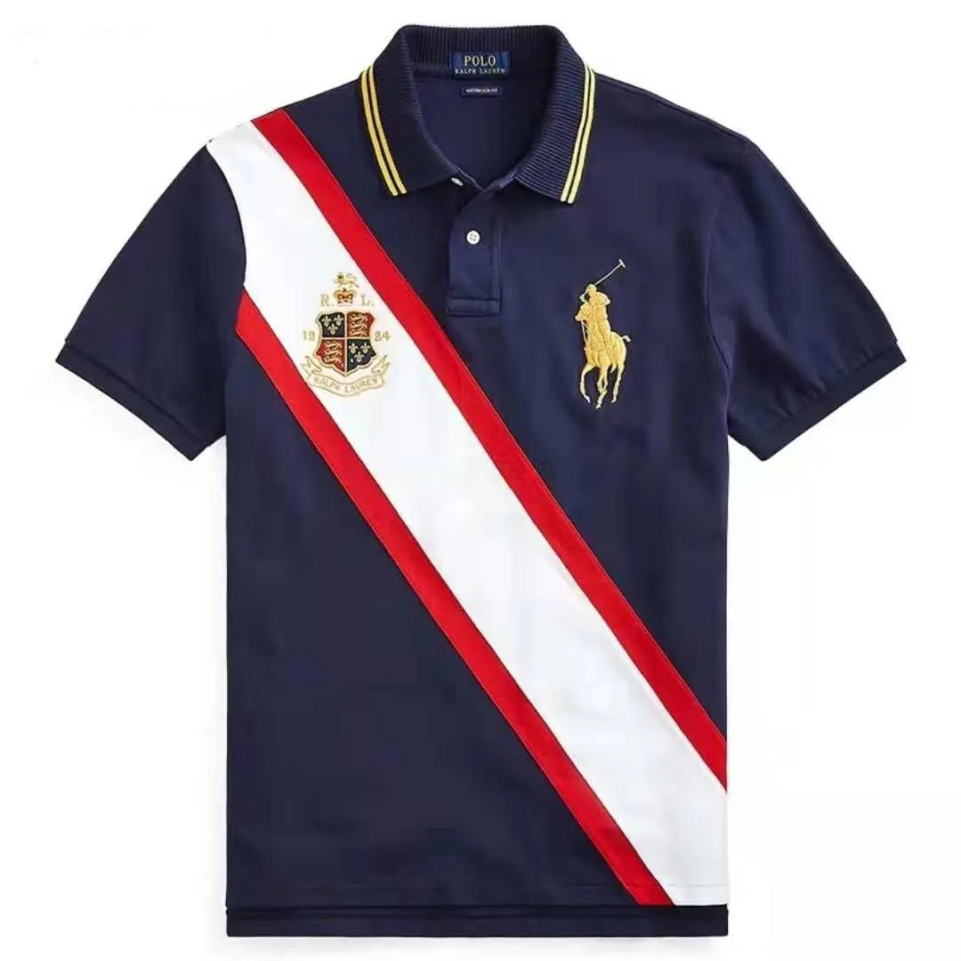 Polo Ralph Lauren Big Pony And Badge Vertical Stripe Navy Blue Men Polo