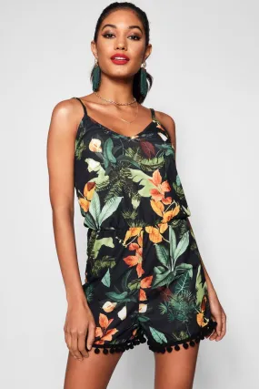 Pom Pom Palm Print Romper
