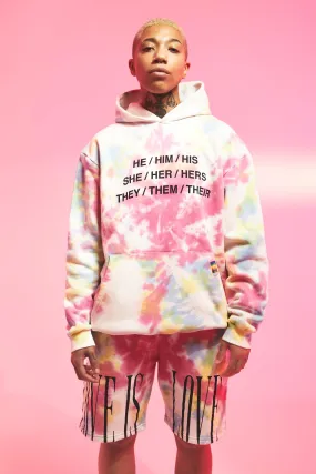 Pride Oversized Fit Pronouns Tie Dye Hoodie | boohooMAN UK