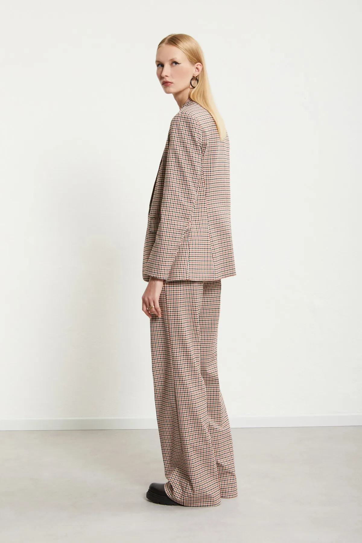 Printed check straight trousers