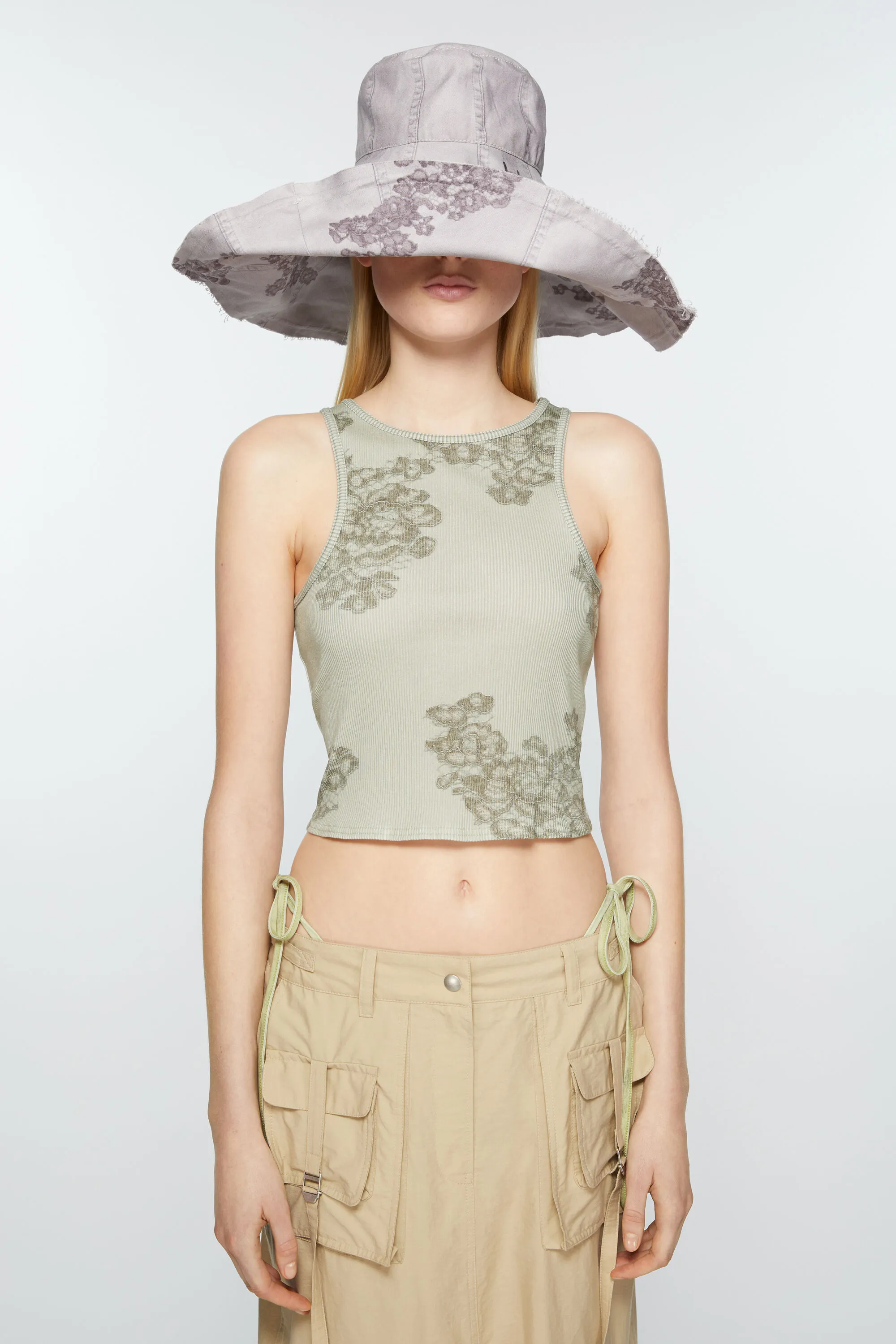 Printed lace tank top