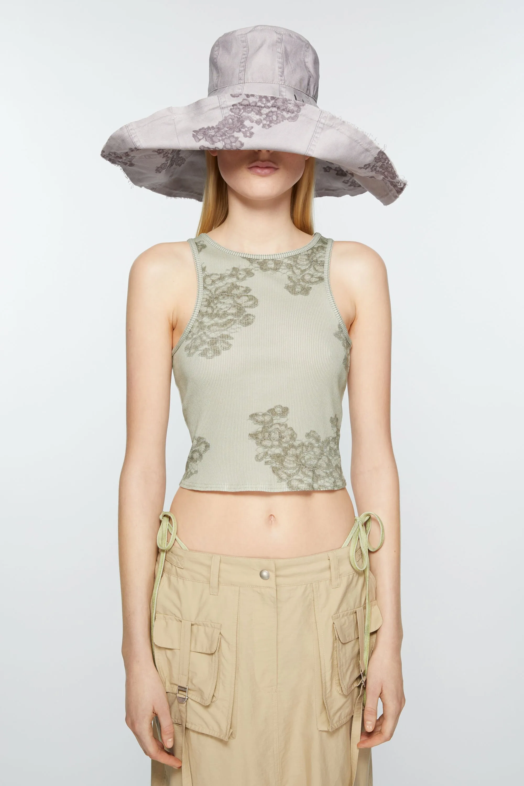 Printed lace tank top
