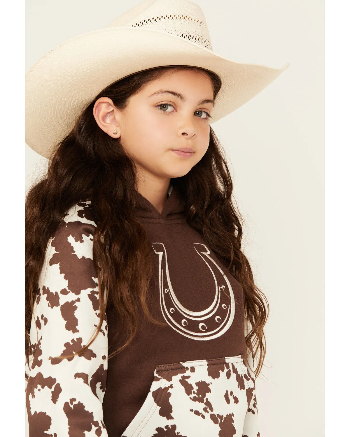 Product Name:  Cowgirl Hardware Girls' Horseshoe Raglan Fleece Hoodie