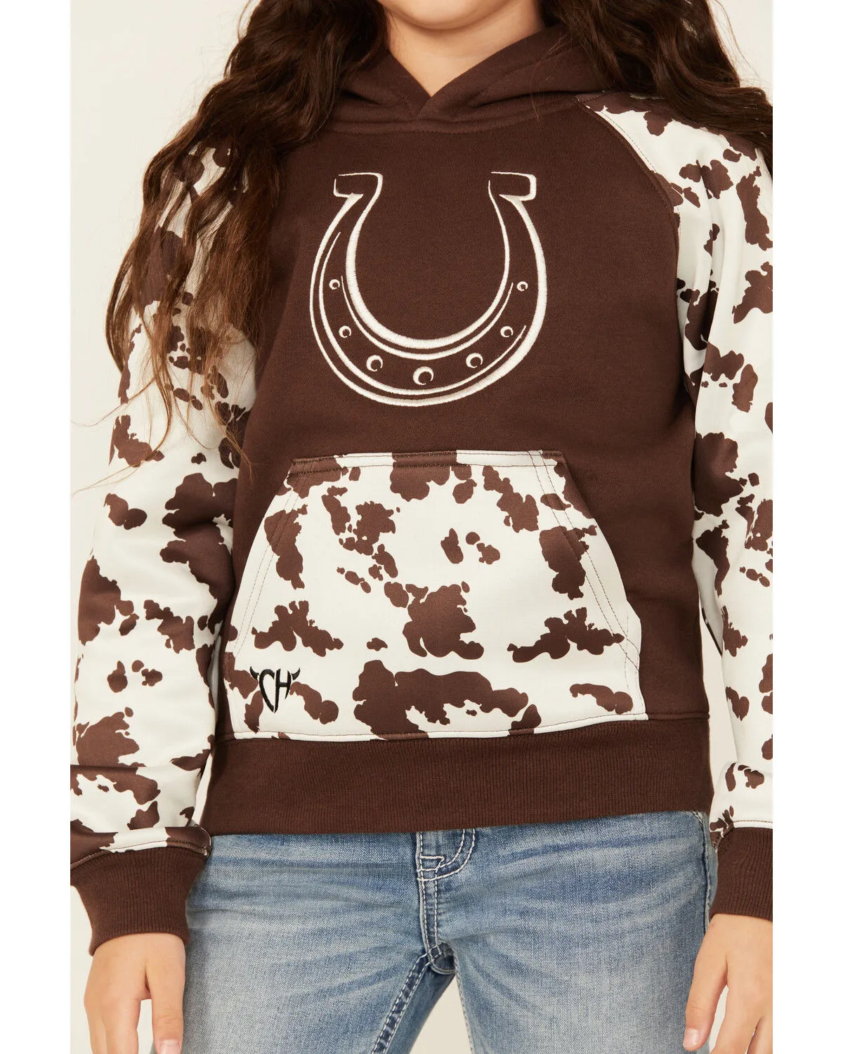 Product Name:  Cowgirl Hardware Girls' Horseshoe Raglan Fleece Hoodie