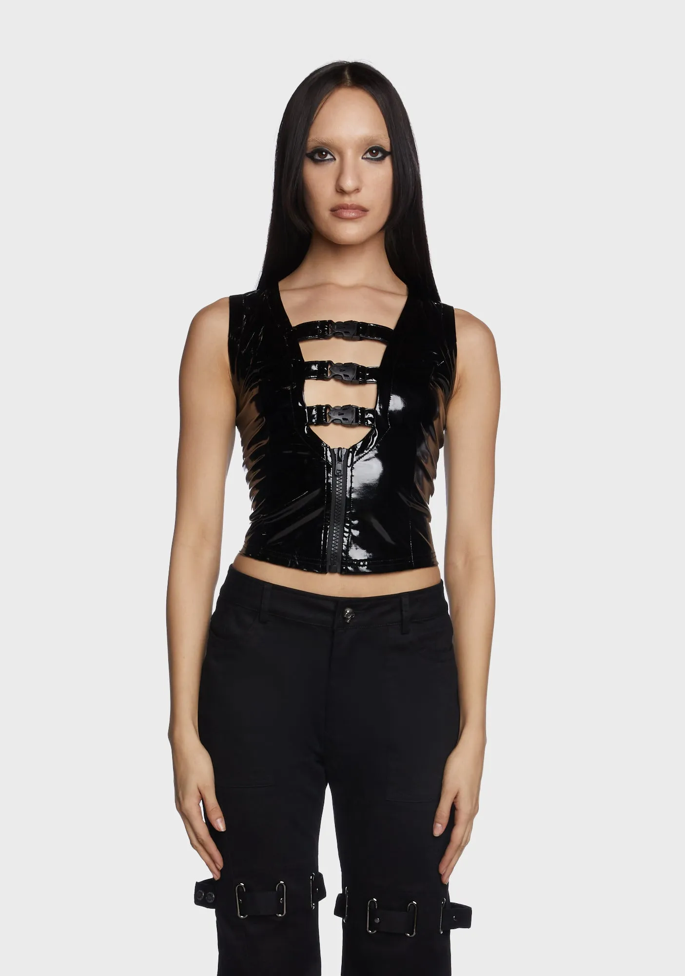 Punk Sexy Patent Buckle Vest-