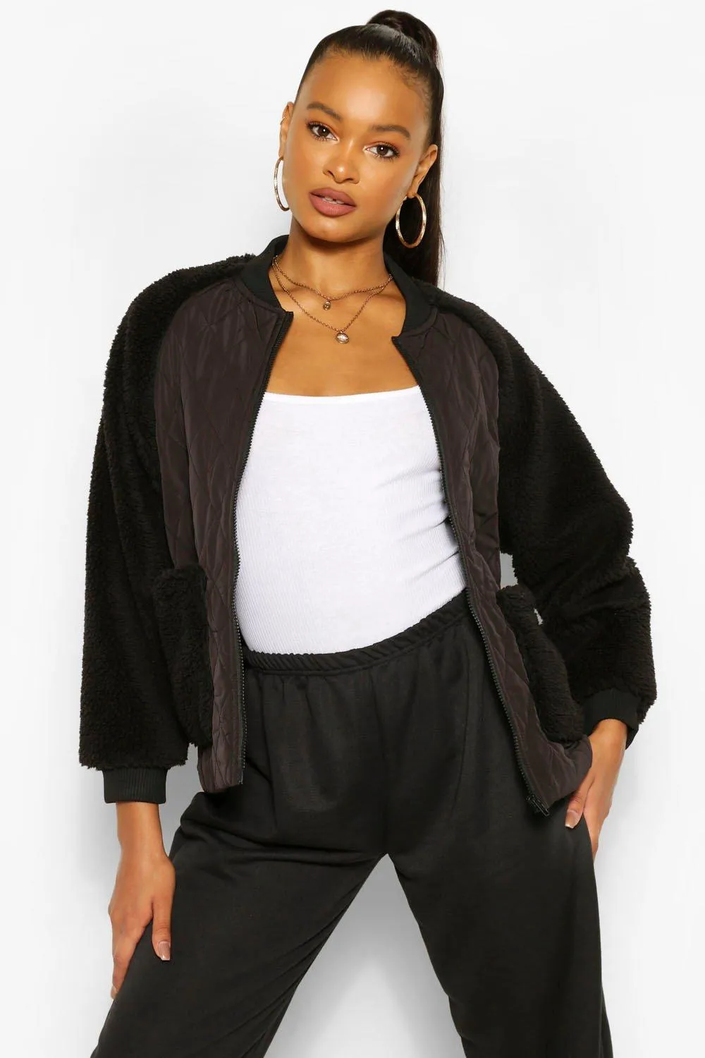 Quilted And Teddy Mix Jacket