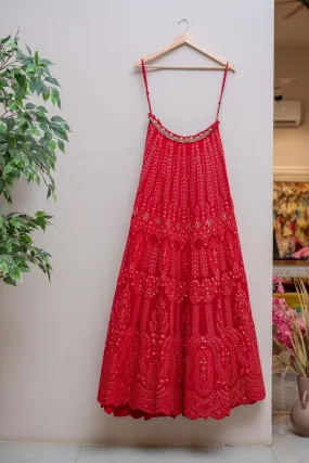 Red Chikankari Lehenga