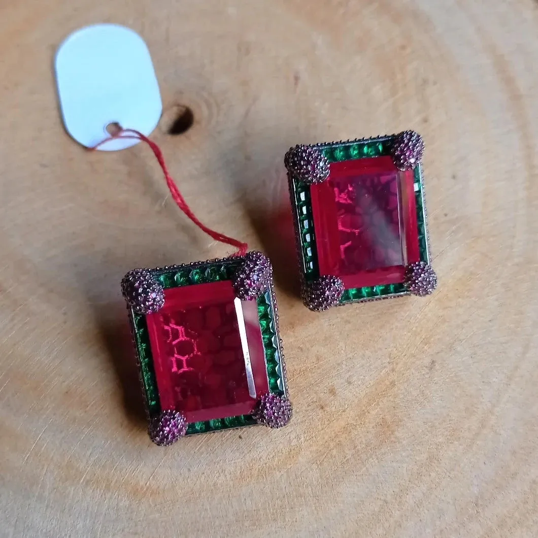 Red Doublet Rectangle Studs