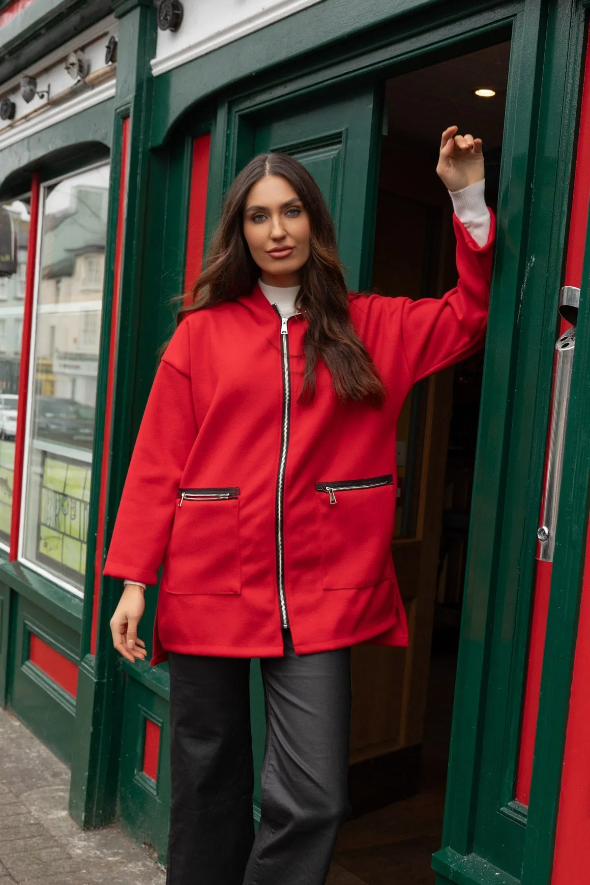 Red Zip Up Jacket With Hood