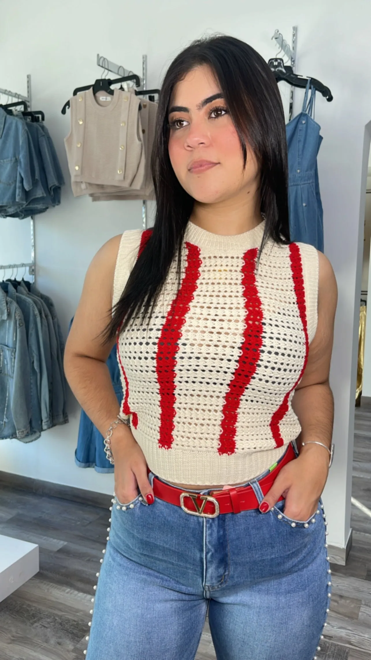 Red/Cream Crochet Top