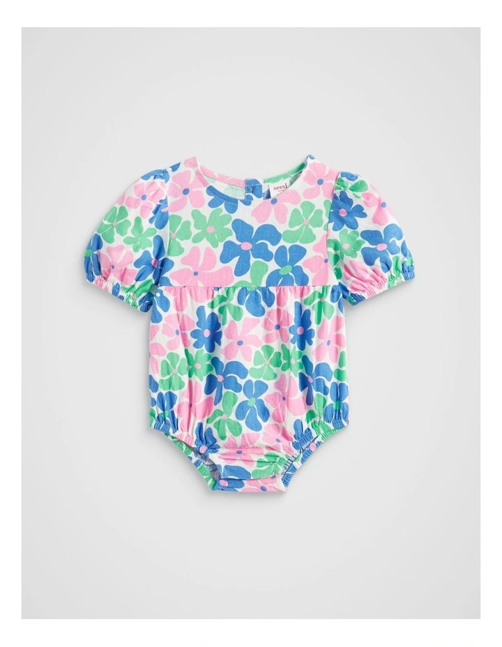 Retro Floral Romper in Pine Lime
