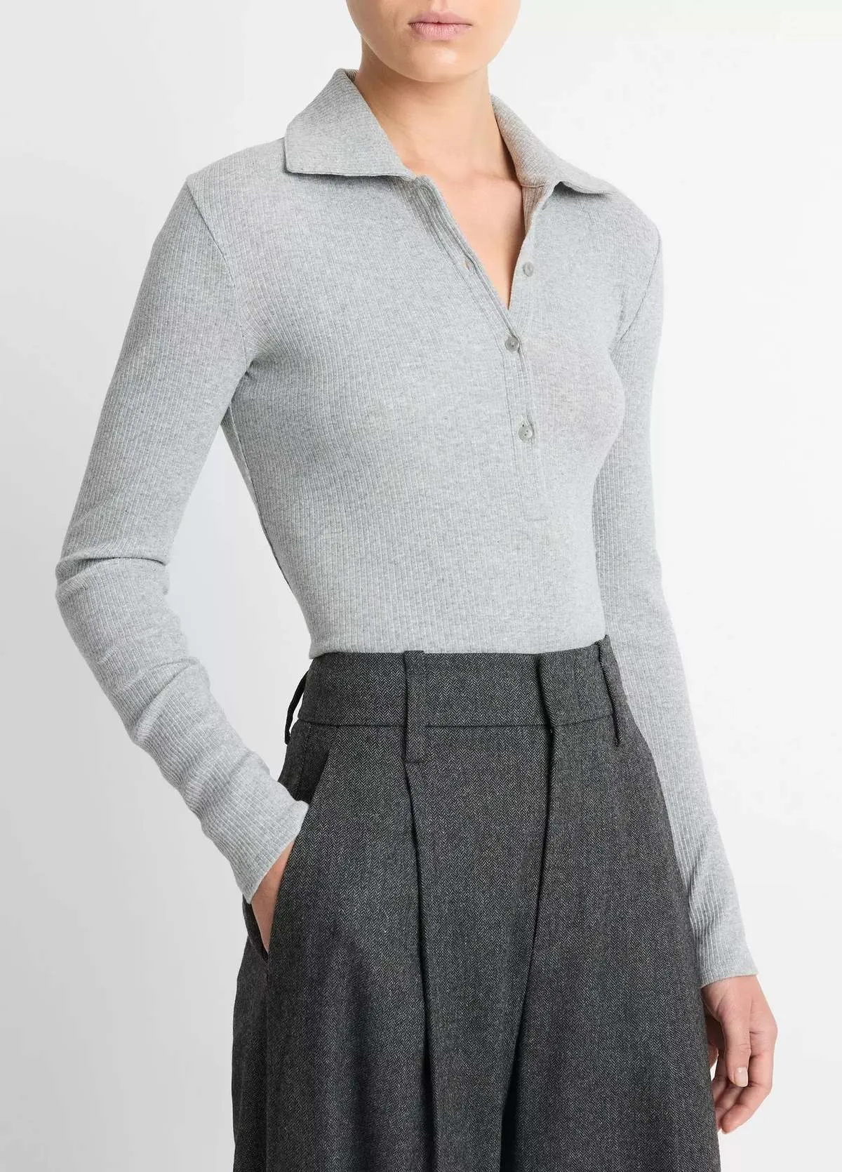 Rib Collared Polo - Mid Grey
