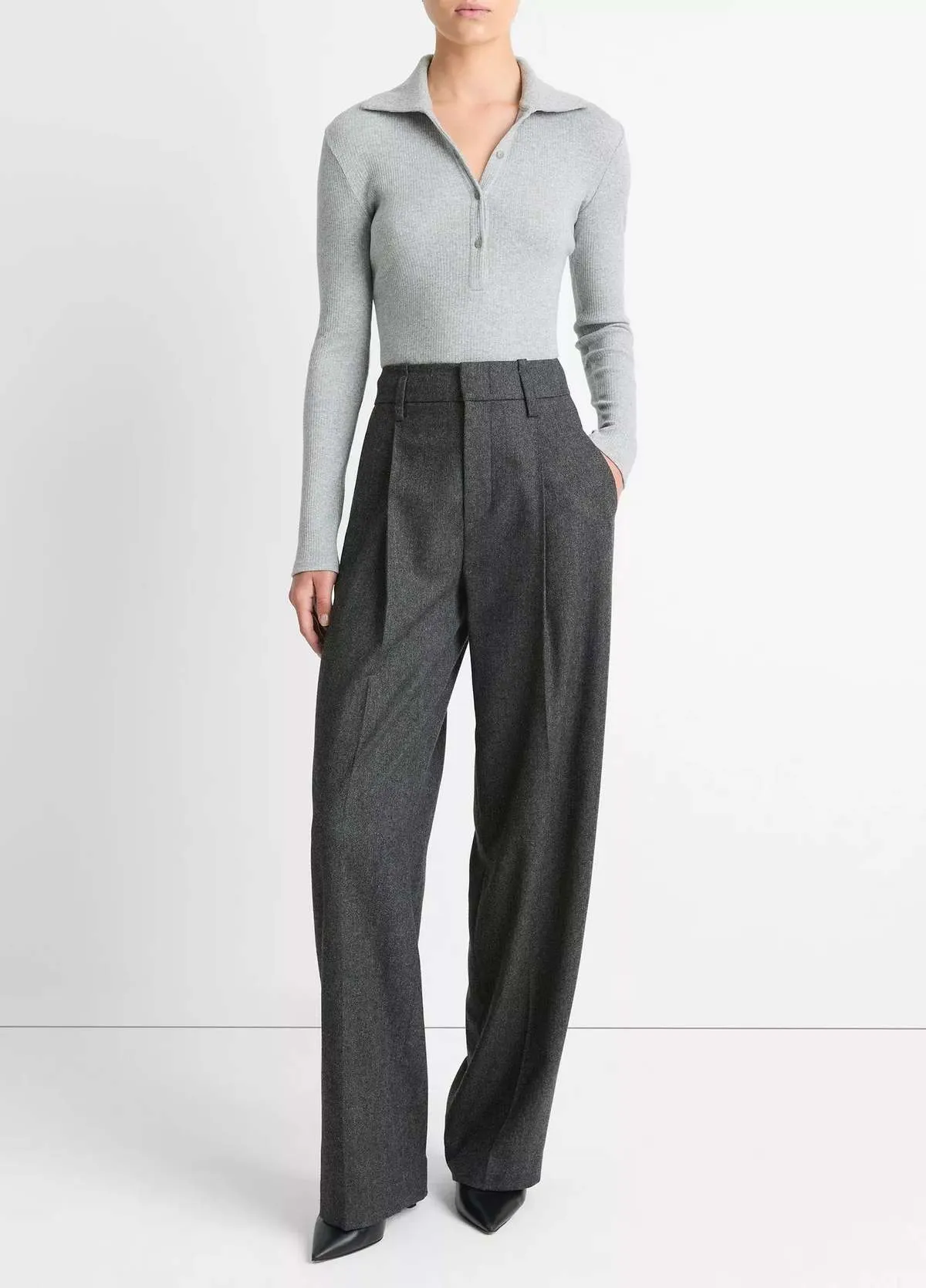 Rib Collared Polo - Mid Grey