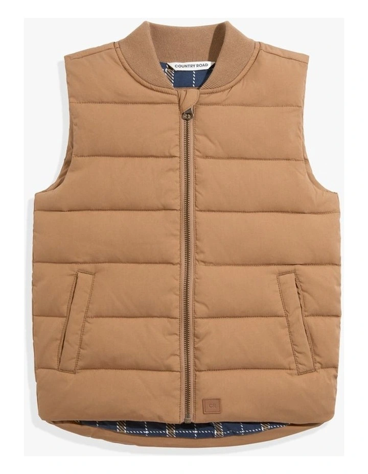 Rib Nylon Vest in Camel