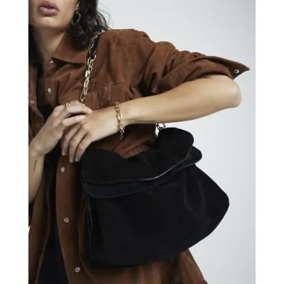 River Island Womens Black Souchy Suede Shoulder Bag