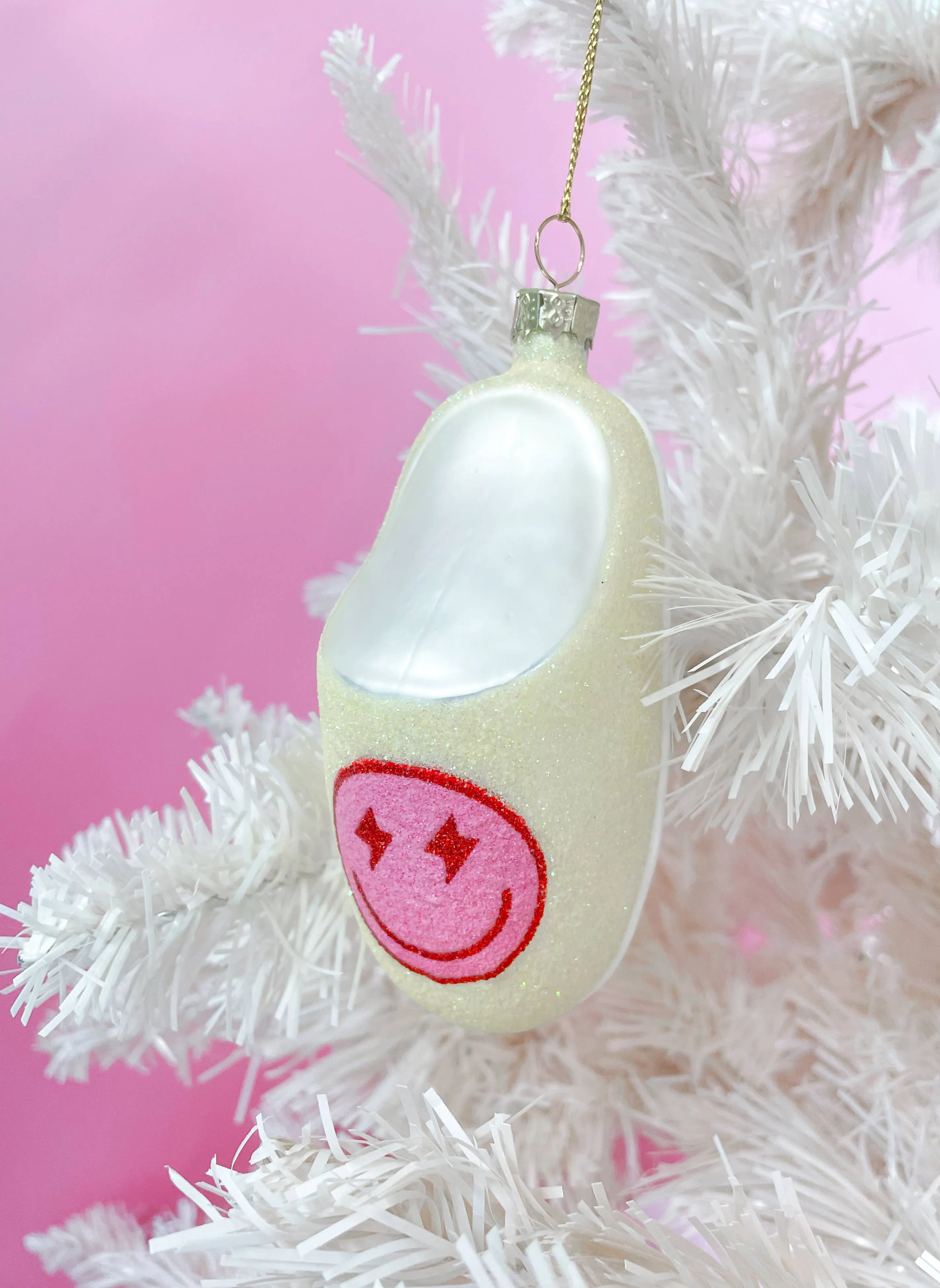 Rock Paper Scissors - Christmas Ornament - Pink Smiley Face Slipper