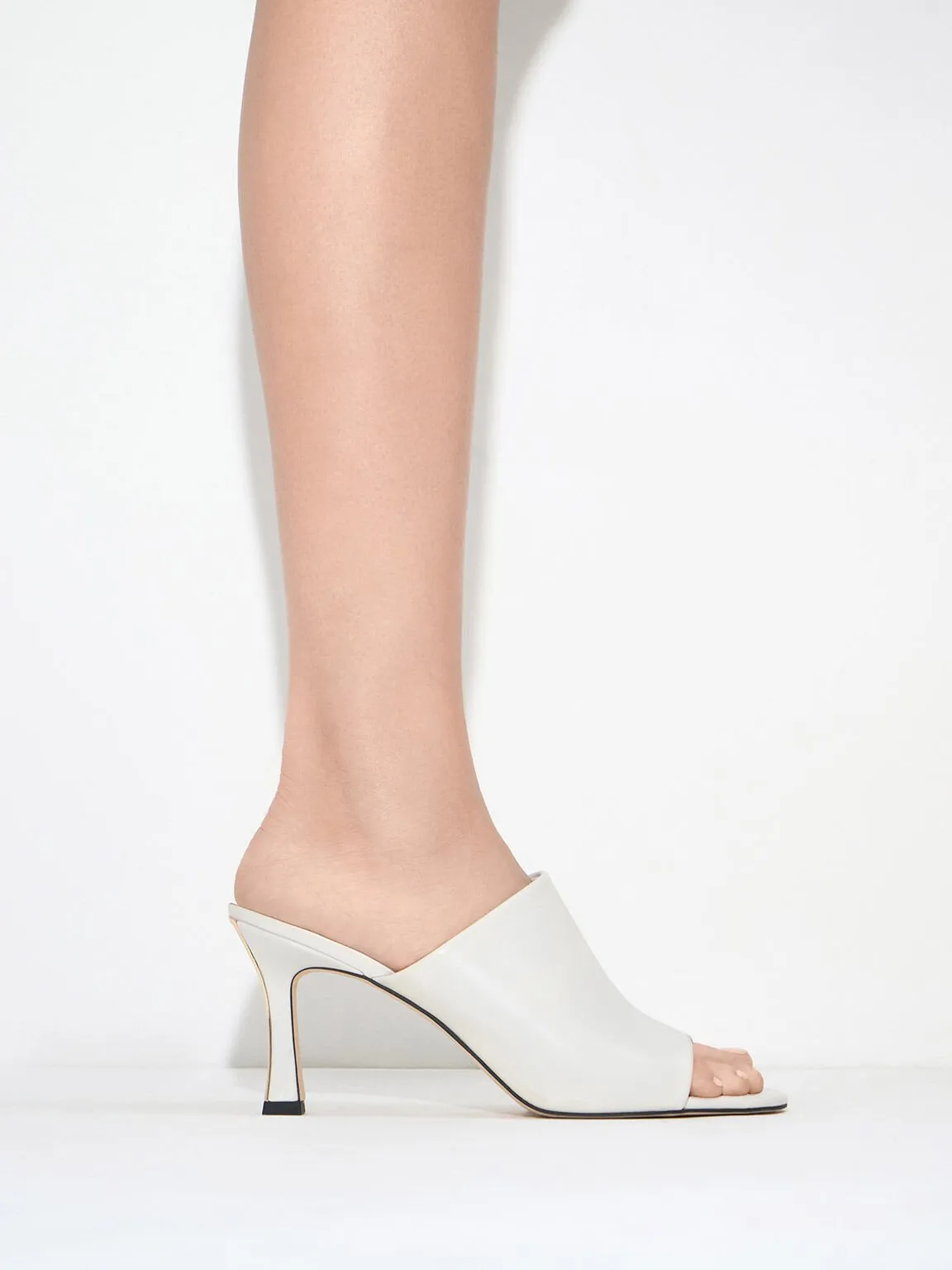 Round-Toe Heeled Mules - Chalk