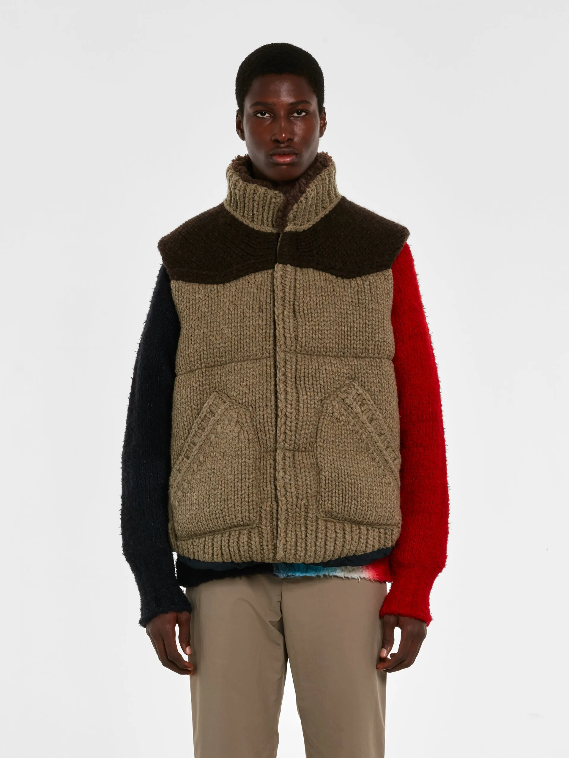 sacai Men’s Padded Knit Vest  Beige