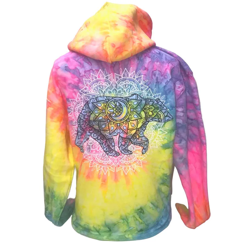 Southern Attitude Tortuga Moon Mandala Bear Tie Dye Pullover Hoodie