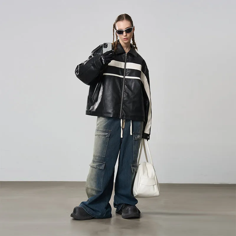 Stitching Leather Motor Jacket