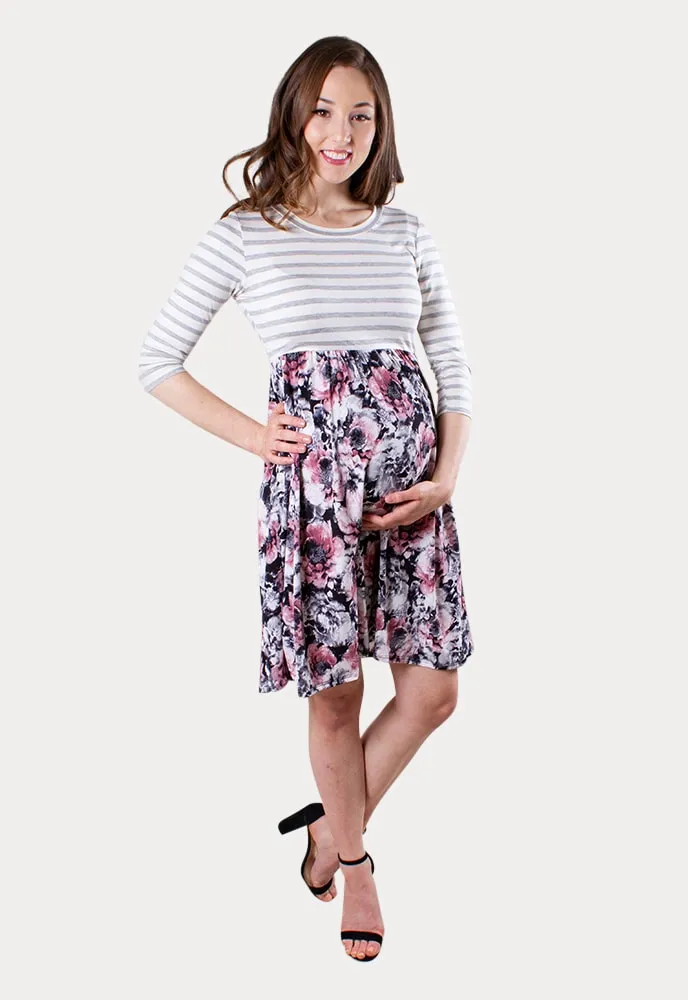 Stripe Floral Maternity Dress