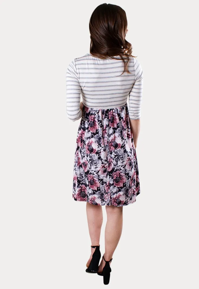 Stripe Floral Maternity Dress