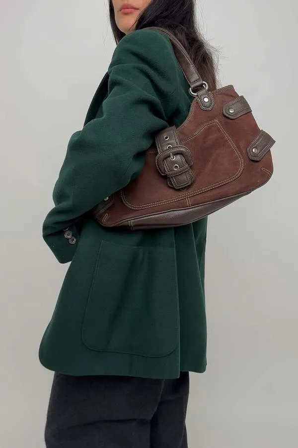Suede Leather Shoulder Bag - Carob