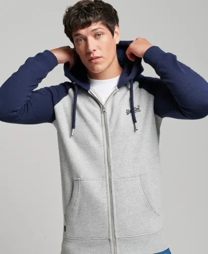 Superdry Baseball Zip Hoodie Athletic Grey Marl / Rich Navy Marl