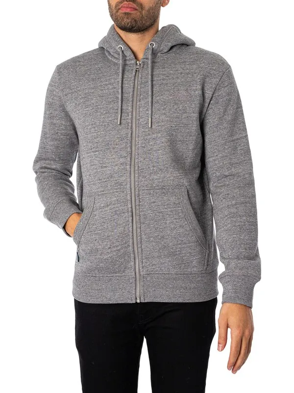 Superdry Essential Logo Zip Hoodie - Dark Grey Fleck Marl