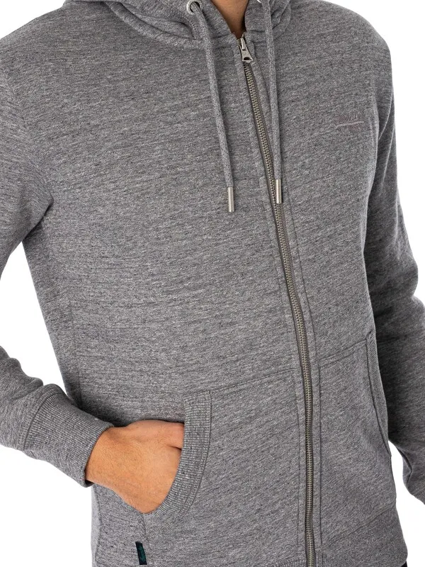 Superdry Essential Logo Zip Hoodie - Dark Grey Fleck Marl