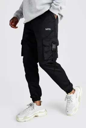 Tall Original Man Shell Buckle Joggers | boohooMAN UK