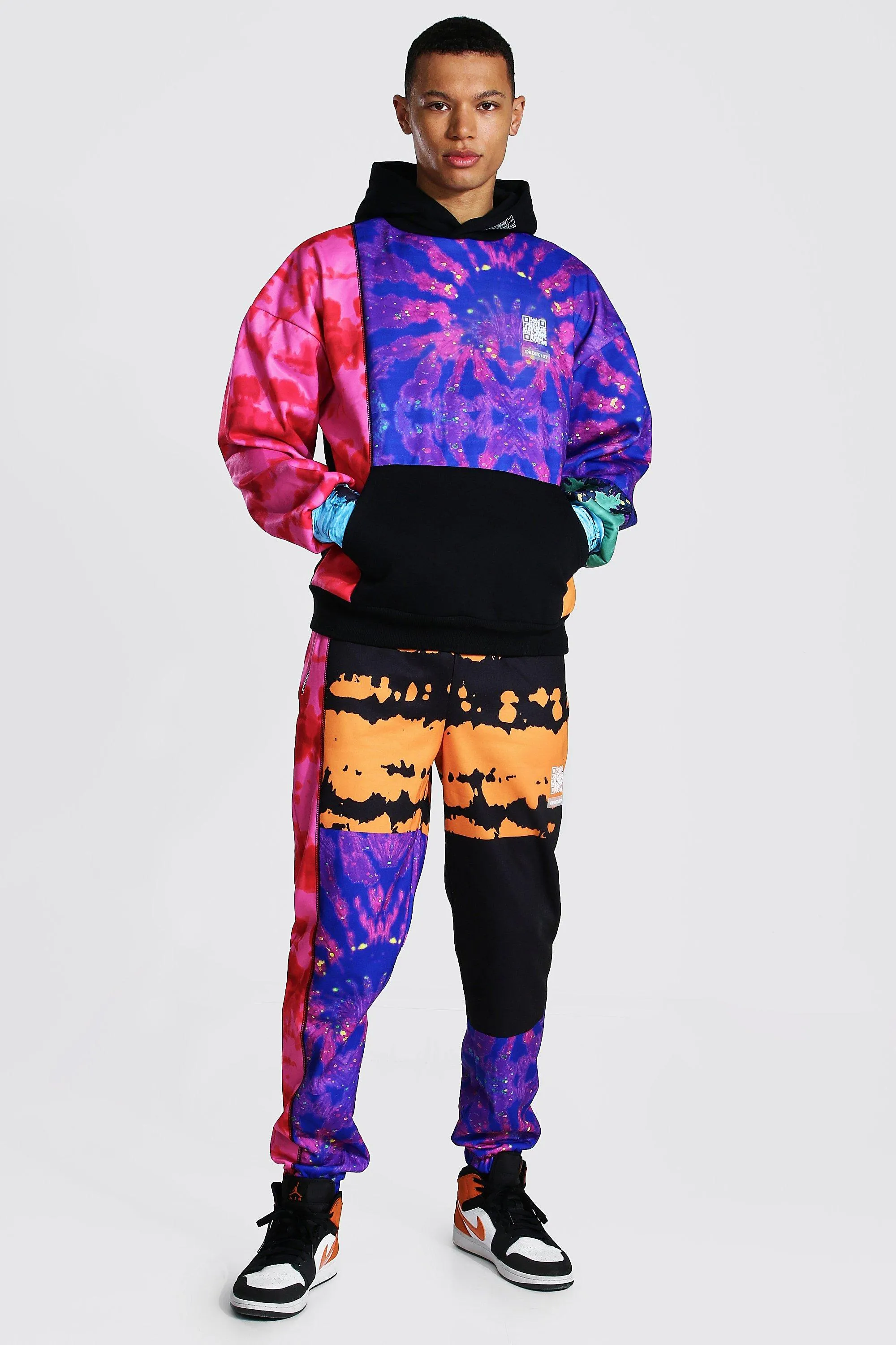 Tall Oversized Man Tie Dye Hooded Tracksuit | boohooMAN UK