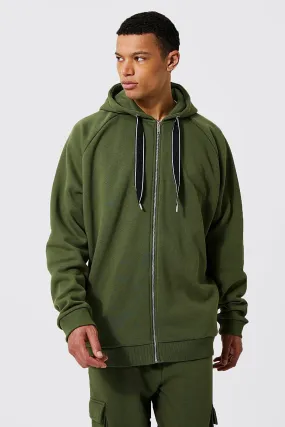 Tall Oversized Zip Through Hoodie With Wide Drawcords | boohooMAN UK