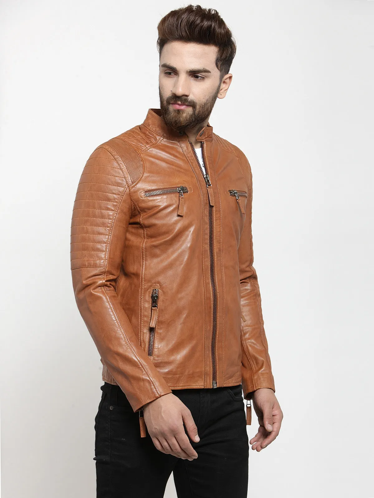 Teakwood Leathers Beige/Dark Mustard Men's 100% Genuine Leather Jacket