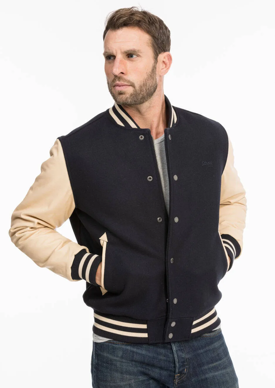 Teddy jacket in fabric and beige navy leather lc 8705