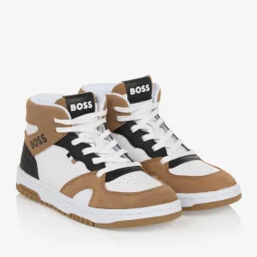 Teen Boys White & Brown High Top Trainers