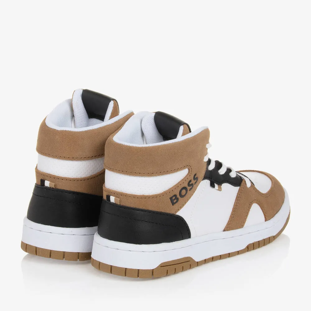 Teen Boys White & Brown High Top Trainers