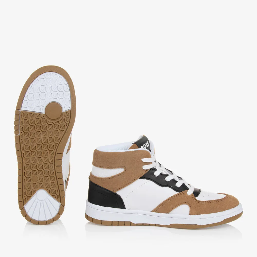 Teen Boys White & Brown High Top Trainers