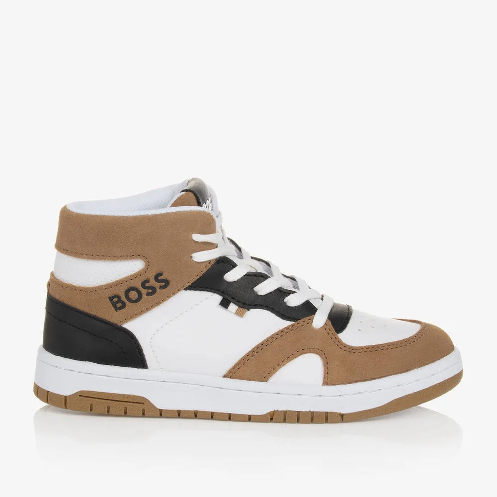 Teen Boys White & Brown High Top Trainers