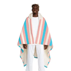 Trans Coloured Candy Stripe Pride Hooded Sherpa Fleece Blanket