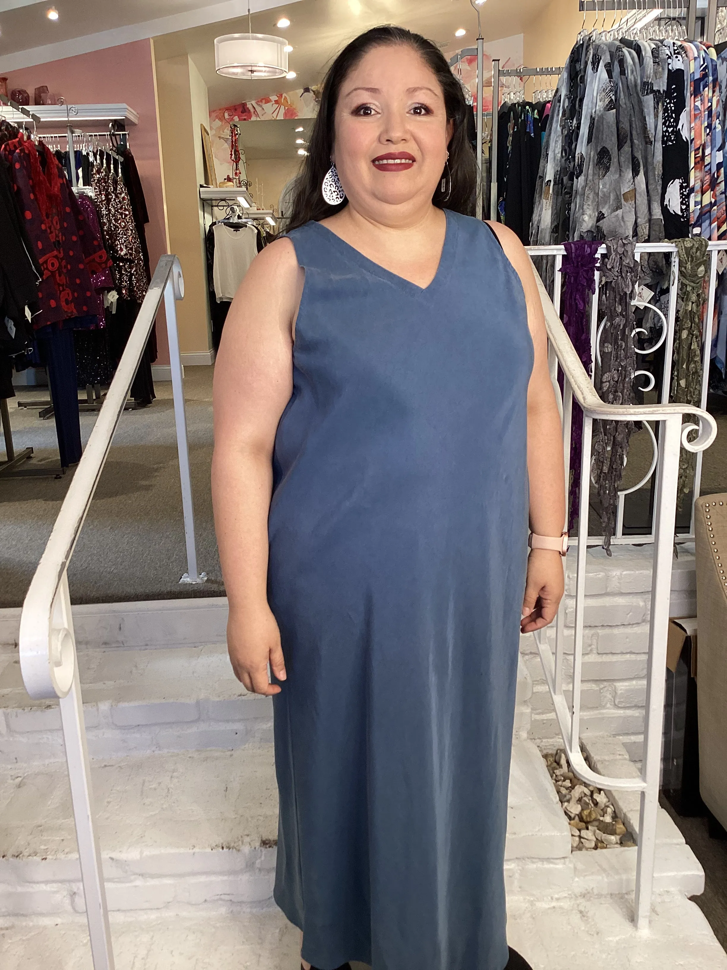 V-NECK TANK DRESS - BLUE