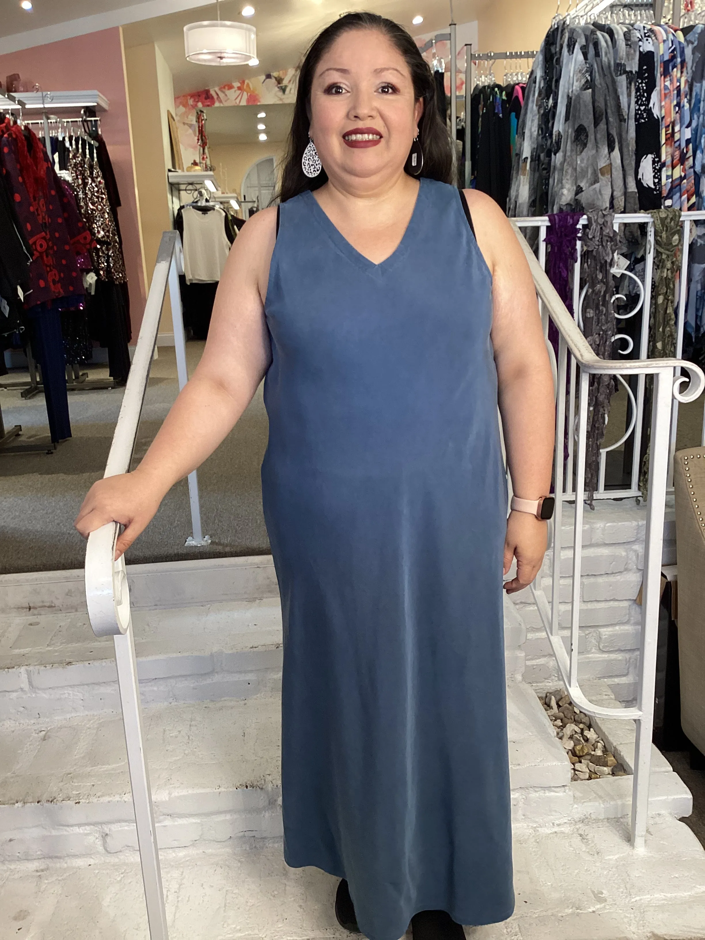 V-NECK TANK DRESS - BLUE
