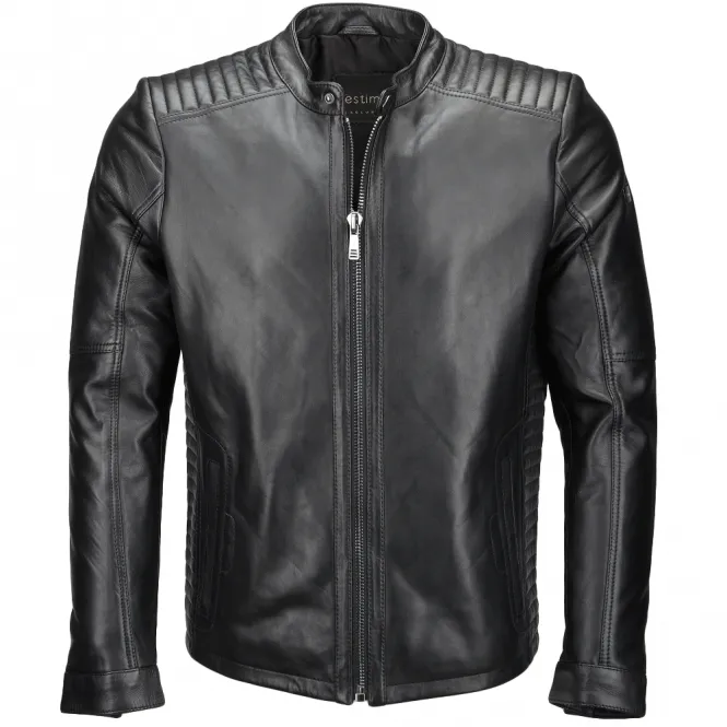 Vegetable Tanned Leather Ribbed  Biker Jacket Black/ nap : Colburn