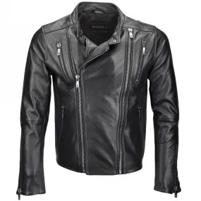 Vegetable Tanned Leather  Side Zip Biker Jacket Black : Zeppelin